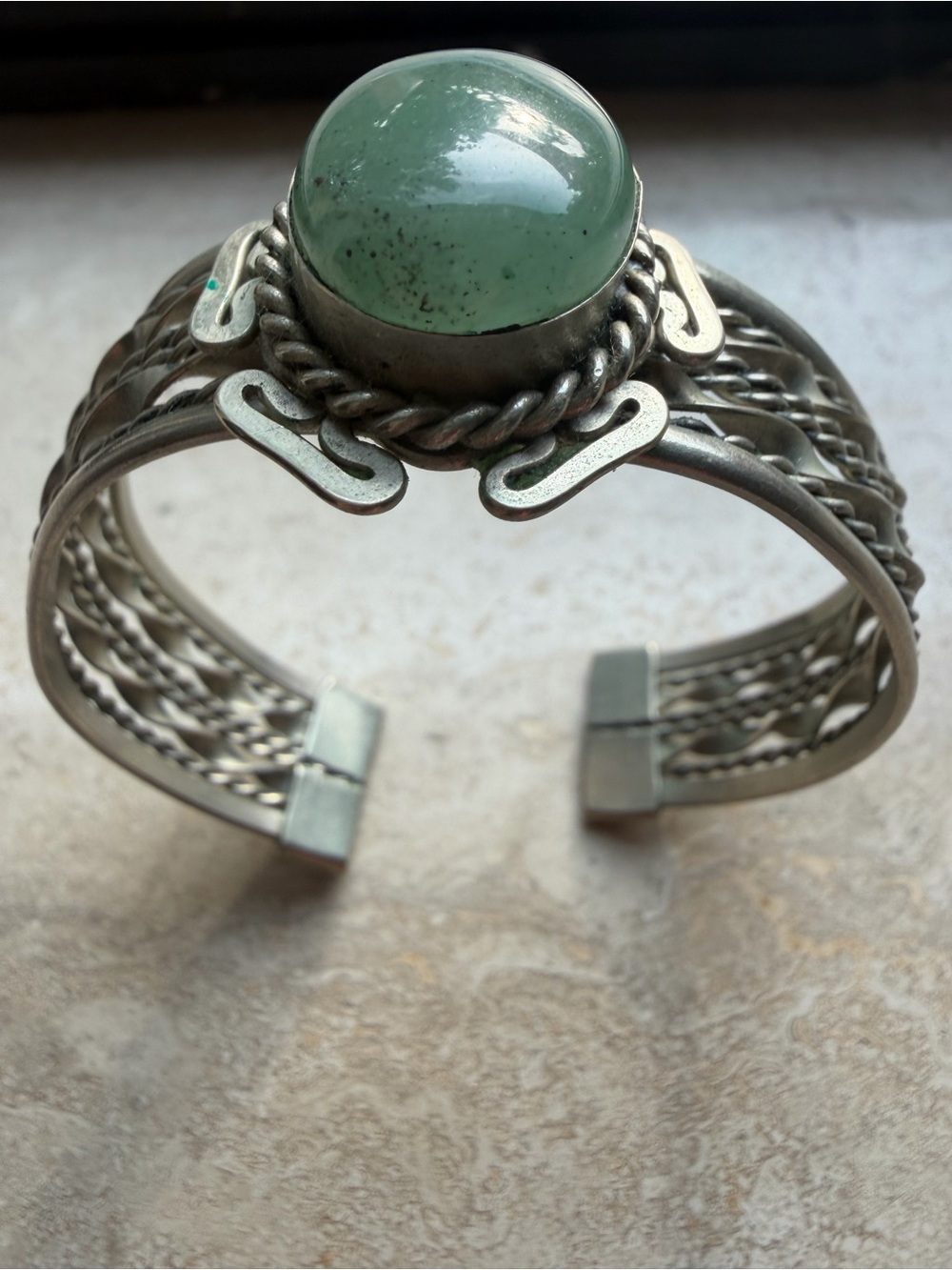 Sterling Silver Green Jade Cuff Bracelet